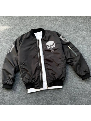 Siyah Askeri Tarz Bomber Mont –  , Punisher Skull Detaylı -