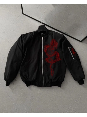 Siyah Bomber Mont – Kırmızı -
