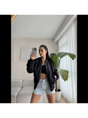 Siyah Bomber Mont - Siyah -