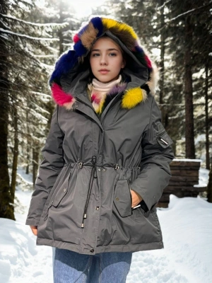 Su Geçirmez Kapüşonlu Mont - Füme -