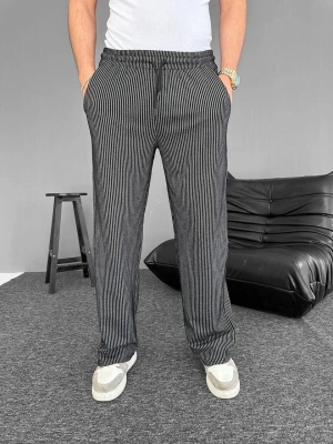 Su Yolu Çizgili Cepli Pantalon - Siyah -