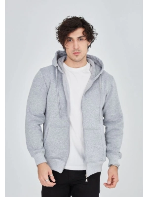 Tam Fermuarlı Kapşonlu  SweatShirt - Gri