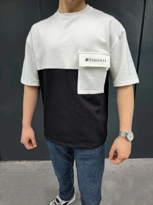 Torba Cep Detaylı  Parçalı T-Shirt - Siyah -