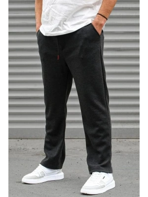 Üç İplik Basic Eşofman Boru Paça İpli Pantolon - Antrasit