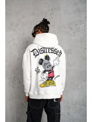 Üç İplik Baskılı Kapüşonlu Sweat - Beyaz -