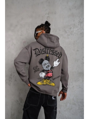 Üç İplik Baskılı Kapüşonlu Sweat - Gri