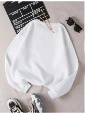 Üç İplik Biskilet Yaka SweatShirt - Beyaz -