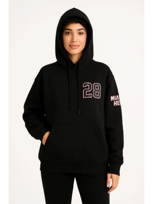 Üç İplik Kapüşonlu Ön ve Arka Baskılı SweatShirt hoodie - Siyah -