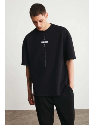 Unisex Baskılı Oversize Kısa kol  T-Shirt - Siyah