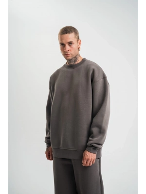 Uzun Kol Bisiklet Yaka Basic SweatShirt - Füme -