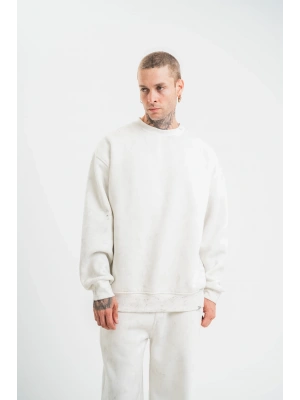 Uzun Kol Bisiklet Yaka Yıkamalı SweatShirt - Beyaz -