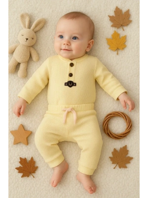 Waffle Çıtlı Düğmeli 2li Mevsimlik Takım