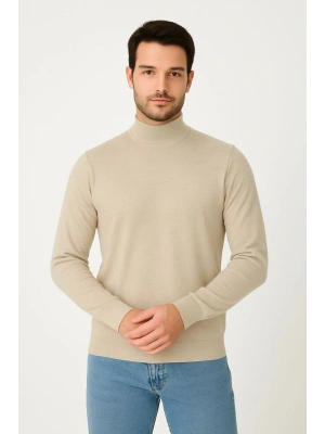 Yarım Boğaz Triko Kazak-hat Regular kalıp - Bej