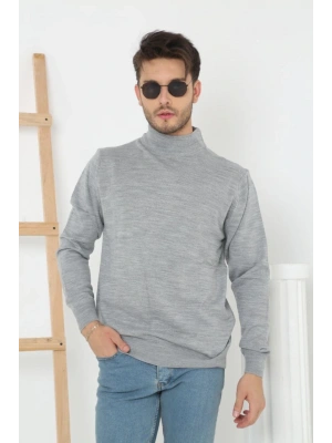 Yarım Boğaz Triko Kazak-hat Regular kalıp - Gri