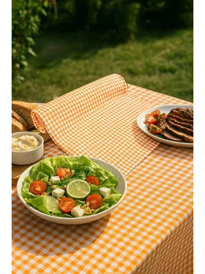 Zefir Desen Sofra Bezi Masa Örtüsü 170 x 170 Cm Turuncu