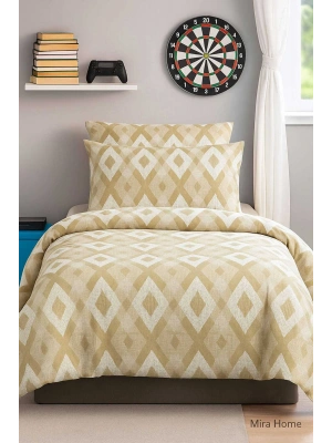 Zigzag Desenli Sarı Pamuklu Tek Kişilik Nevresim Takımı