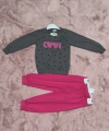 BİÇOMİ 3-7 yaş pontiyeli ikili alt üst takım gri fuşya kız çocuk