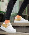 BİÇOMİ KB-X155 Kuback Beyaz Cilt Bej Süet Detaylı Beyaz Yüksek Taban Günlük Spor Ayakkabı