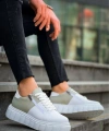 BİÇOMİ KB-X155 Kuback Beyaz Cilt Gri Süet Detaylı Beyaz Yüksek Taban Günlük Spor Ayakkabı
