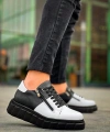 BİÇOMİ KB-X155 Kuback Beyaz Cilt Siyah Cilt Detaylı Siyah Yüksek Taban Günlük Spor Ayakkabı