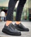 BİÇOMİ KB-X155 Kuback Siyah Cilt Detaylı Siyah Yüksek Taban Günlük Spor Ayakkabı