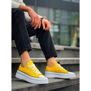 BİÇOMİ KB-CX-3 Kuback Kısa Sarı Keten Beyaz Yüksek Taban Spor Ayakkabı