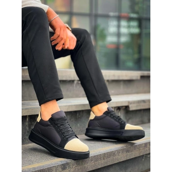 BİÇOMİ KB-X46 Kuback Siyah Bej Yüksek Siyah Taban Günlük Spor Ayakkabı