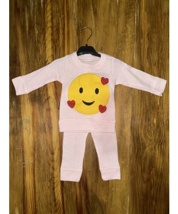 BİÇOMİ 3-12 aylık emoji detalı takım pembe