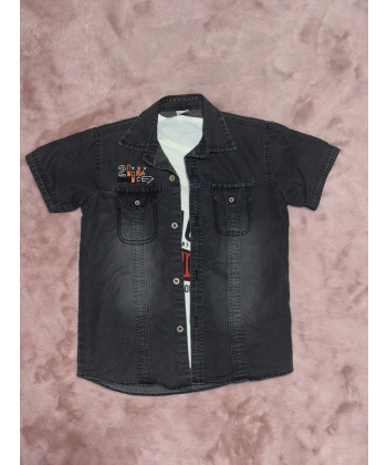 BİÇOMİ 3-9 yaş Tshirt gömlek ikili takım kısa kol füme