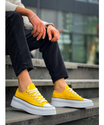 BİÇOMİ KB-CX-3 Kuback Kısa Sarı Keten Beyaz Yüksek Taban Spor Ayakkabı