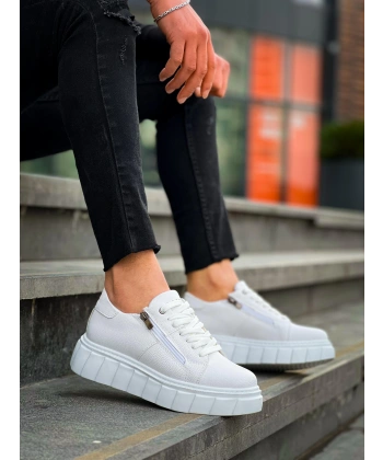BİÇOMİ KB-X155 Kuback Beyaz Cilt Detaylı Beyaz Yüksek Taban Günlük Spor Ayakkabı