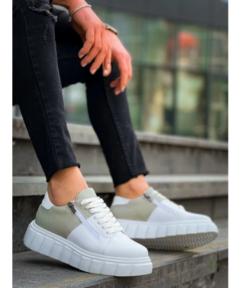 BİÇOMİ KB-X155 Kuback Beyaz Cilt Gri Süet Detaylı Beyaz Yüksek Taban Günlük Spor Ayakkabı