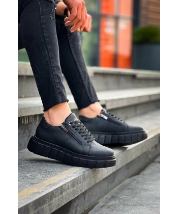 BİÇOMİ KB-X155 Kuback Siyah Cilt Detaylı Siyah Yüksek Taban Günlük Spor Ayakkabı