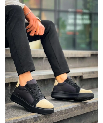 BİÇOMİ KB-X46 Kuback Siyah Bej Yüksek Siyah Taban Günlük Spor Ayakkabı