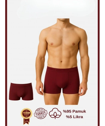 Bicomi Pamuklu Düz Bordo Renk Erkek Boxer