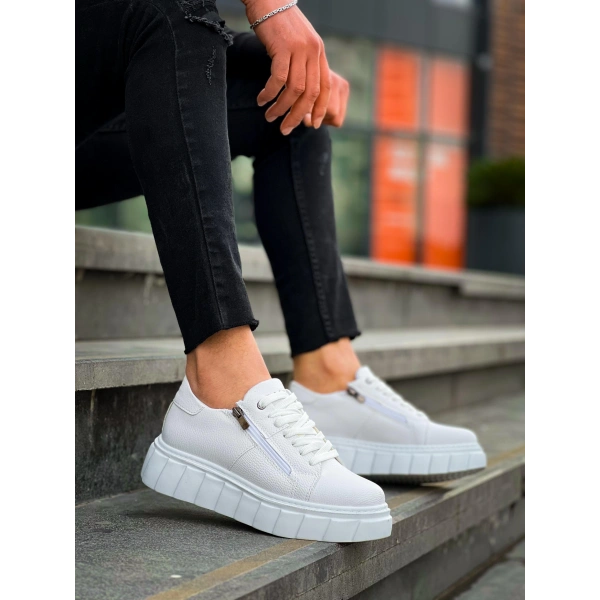 BİÇOMİ KB-X155 Kuback Beyaz Cilt Detaylı Beyaz Yüksek Taban Günlük Spor Ayakkabı