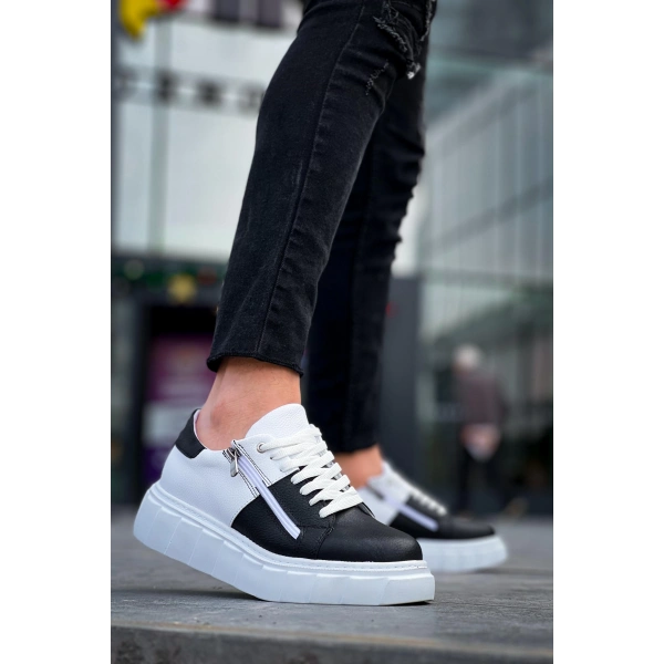 BİÇOMİ KB-X155 Kuback Siyah Cilt Beyaz Cilt Detaylı Beyaz Yüksek Taban Günlük Spor Ayakkabı