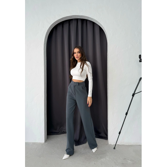 BİÇOMİ Cırtlı pantolon krep füme pt