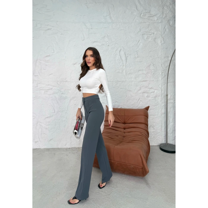 BİÇOMİ Düğmeli Palazzo pantolon füme p170091