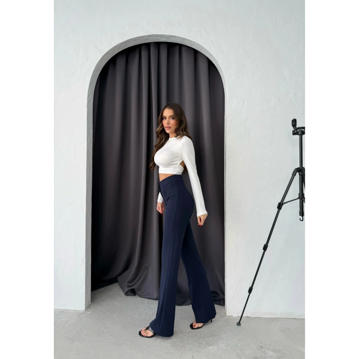 BİÇOMİ Düğmeli Palazzo pantolon lacivert p170091