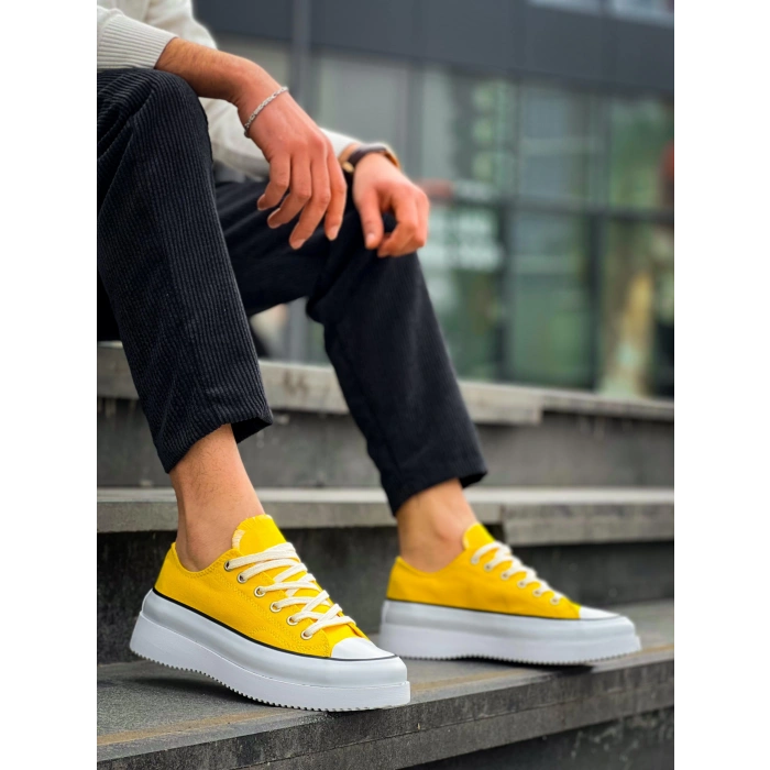 BİÇOMİ KB-CX-3 Kuback Kısa Sarı Keten Beyaz Yüksek Taban Spor Ayakkabı