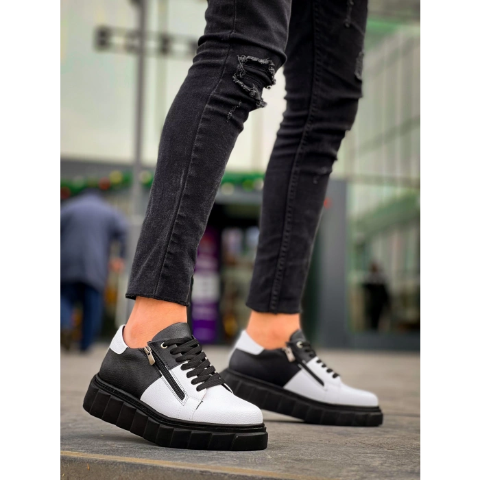 BİÇOMİ KB-X155 Kuback Beyaz Cilt Siyah Cilt Detaylı Siyah Yüksek Taban Günlük Spor Ayakkabı
