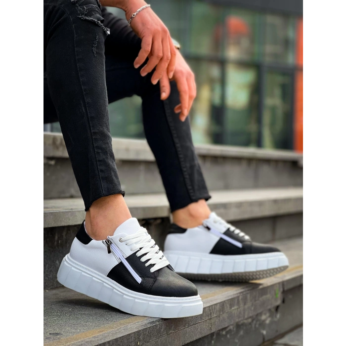 BİÇOMİ KB-X155 Kuback Siyah Cilt Beyaz Cilt Detaylı Beyaz Yüksek Taban Günlük Spor Ayakkabı