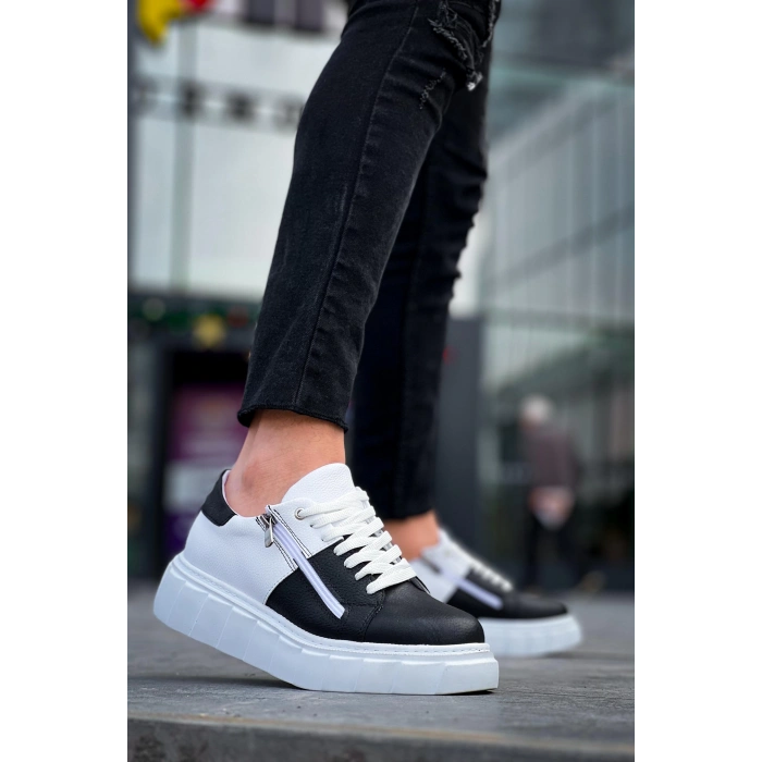 BİÇOMİ KB-X155 Kuback Siyah Cilt Beyaz Cilt Detaylı Beyaz Yüksek Taban Günlük Spor Ayakkabı