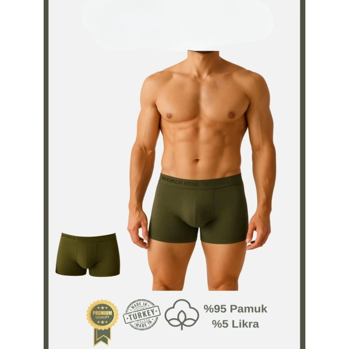 Bicomi Pamuklu Düz Haki Renk Erkek Boxer