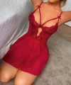 Bicomi Bordo Dantel İşlemeli Göğüs İp Detaylı Fantezi Tül Gecelik Takımı