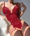 Bicomi Kırmızı Dantel İşlemeli Fantezi Body Jartiyer Takımı