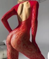 Bicomi Özel Tasarım Kırmızı Sırt Dekolteli Fantezi Body Vücut Çorabı
