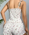 Bicomi Pamuklu Beyaz Üstüne Çiçek Desen Fitilli Askılı Şortlu Pijama Takımı