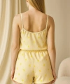 Bicomi Sarı Üstüne Desenli Askılı Şortlu Pijama Takımı